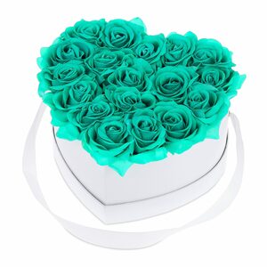 Gestecke »Weiße Rosenbox Herz mit 18 Rosen«, relaxdays, Höhe 13 cm, Türkis