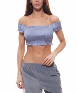 NA-KD Crop Top schulterfreies Damen Off-Shoulder-Shirt Blau