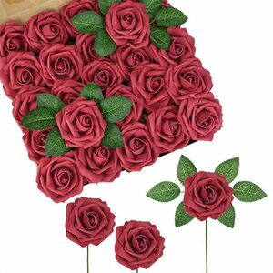 Kunstblume »Künstliche Blumen Rosen, 25 Stück Deko Blumen Fake Rosen mit Stielen DIY Hochzeit Blumensträuße Braut Zuhause Dekoration, Weinrot«, Fortunesn