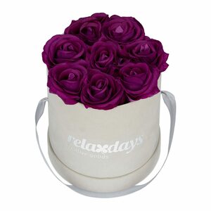 Kunstblume »Graue Rosenbox rund 8 Rosen«, relaxdays, Höhe 17 cm, Lila