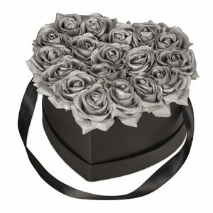 Gestecke »Schwarze Rosenbox mit 18 silbernen Rosen«, relaxdays, Höhe 13 cm
