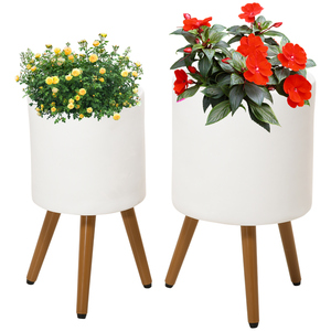 Outsunny Pflanztöpfe 2er-Set, Blumentöpfe mit Abnehmbaren Füßen, Ablauflöchern, Kräutertopf, Pflanzkübel für Innen- und Außenbereich, MgO, Weiß
