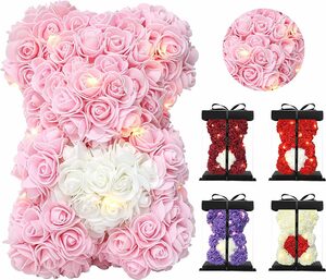 Kunstblume »Rosenblumenbär, Blumen auf jedem Rosenbären-Rosen-Teddybär Geschenk für Muttertag, Valentinstag, Jubiläum & Brautduschen - Klare Geschenkbox inklusive!«, Mmgoqqt