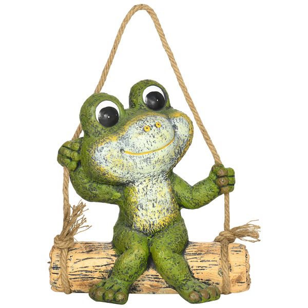 Bild 1 von Outsunny Kunstskulptur "Frosch auf Schaukel", Wetterbeständige Gartenstatue, Gartendeko, Outdoor-Ornament für Heimdekoration, Garten, Hof