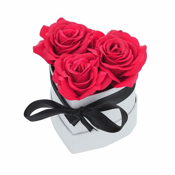 Bild 1 von Gestecke »Weiße Rosenbox mit 3 Rosen«, relaxdays, Höhe 12 cm, Rot