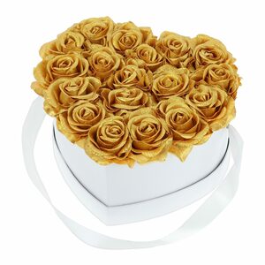 Gestecke »Weiße Rosenbox mit 18 goldenen Rosen«, relaxdays, Höhe 13 cm
