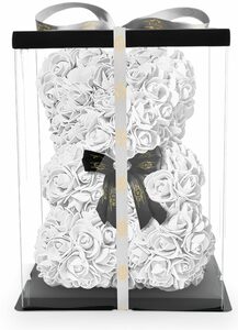 Kunstblume »NADIR Rosenbär 25 cm mit Schleife / inklusive vorverpackter Geschenkbox/ Valentinstag Muttertag Geburtstag Jahrestag Infinity Rosebear Bär aus Rosen Flower Teddy Teddybär Blüten