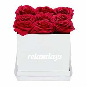 Künstliche Zimmerpflanze »Weiße Rosenbox eckig mit 9 Rosen«, relaxdays, Höhe 18 cm, Rot