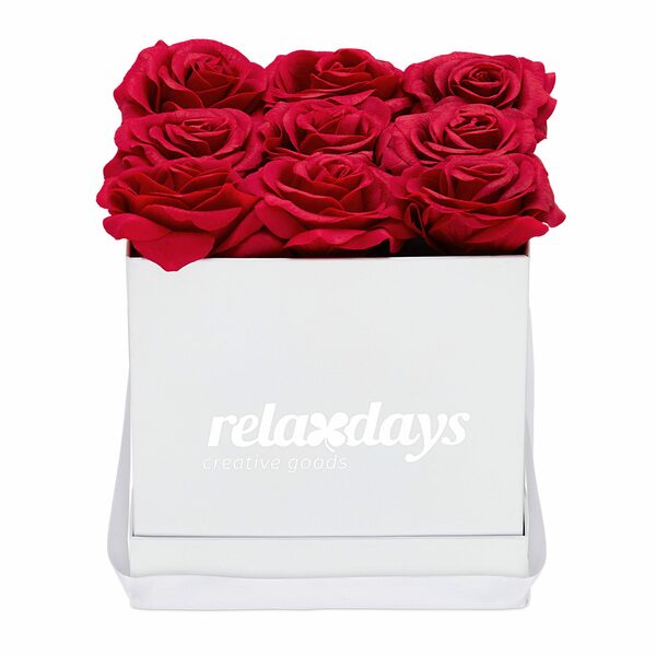 Bild 1 von Künstliche Zimmerpflanze »Weiße Rosenbox eckig mit 9 Rosen«, relaxdays, Höhe 18 cm, Rot