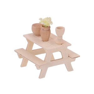 Picknick-Tisch mit Bank aus Holz, H 5,5 x B 8 x T 8 cm (ohne Deko)