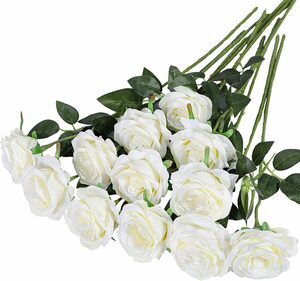 Kunstblume »12 pcs künstliche Seidenrose Blume einzigen Stiel lebensechte gefälschte Rose für Hochzeit Bouquet Blumenarrangements Home Party Centerpiece Dekoration(White)«, Mmgoqqt