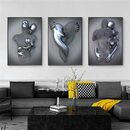 Bild 1 von Leway Wandbild »3er Kunst Modern Poster Set - 3D Metallfigur Statue Kunst Liebe Herz Kuss Bilder Wandkunst Deko - Ohne Rahmen - Wanddeko Wand Wohnzimmer Wanddekoration Deko«