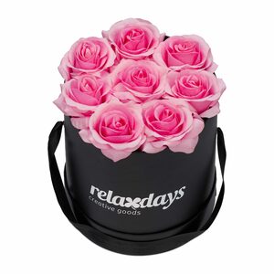 Gestecke »Schwarze Rosenbox rund mit 8 Rosen«, relaxdays, Höhe 17 cm, Rosa