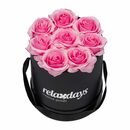 Bild 1 von Gestecke »Schwarze Rosenbox rund mit 8 Rosen«, relaxdays, Höhe 17 cm, Rosa