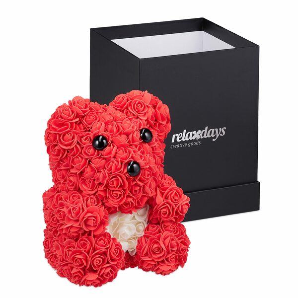 Bild 1 von Kunstblume »Roter Rosen Teddybär mit Geschenkbox«, relaxdays, Höhe 28 cm