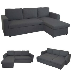 Schlafsofa MCW-D92, Couch Ecksofa Sofa, Schlaffunktion 220x152cm Stoff/Textil ~ dunkelgrau, ohne Deko-Kissen