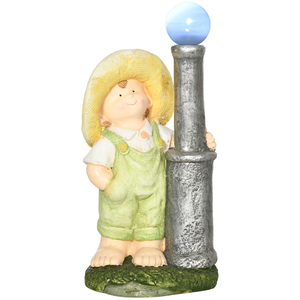 Outsunny Gartenfigur "Kleiner Junge mit Laterne" mit LED Solarleuchte, Gartenstatue, Gartenfigur, 56 cm Gartenbeleuchtung für Heimdekoration, Garten, Hof