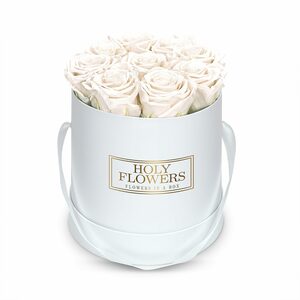 Kunstblume »Runde Rosenbox in weiß mit 8- 12 Infinity Rosen I 3 Jahre haltbar I Echte, duftende konservierte Blumen I by Raul Richter« Infinity Rose, Holy Flowers, Höhe 15 cm