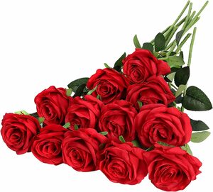 Kunstblume »Rosen Künstliche Blumen 12 Pcs Seide Künstliche Rose Blumen Gefälschte Blumen für Brautstrauss Haus Hochzeits Party Deko DIY(Rot)«, Mmgoqqt