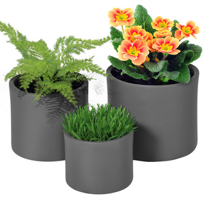 Outsunny Pflanztöpfe 3er-Set, Runde Blumentöpfe mit Ablaufloch, Kräutertopf, Übertopf in 3 Größen, Pflanzkübel für Innen- und Außenbereich, Hellgrau