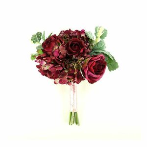 Kunstblume »Rosen Hortensien Bouquet Blumenstrauß Mauve Bordo 28cm Hochzeit Wurfstrauß Brautjungfer«, Flor & Decor Import GmbH