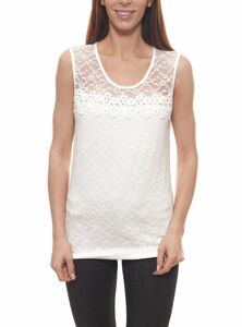 melrose Spitzen-Top stylisches Damen Freizeit-Shirt mit Blumenstickerei und Zierperlen Weiß