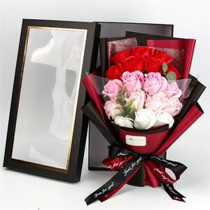 Kunstblume »18 Rosen Seifenstrauß Geschenkbox, Goldfolie künstlicher Rosenstrauß«, ÖTÖ~
