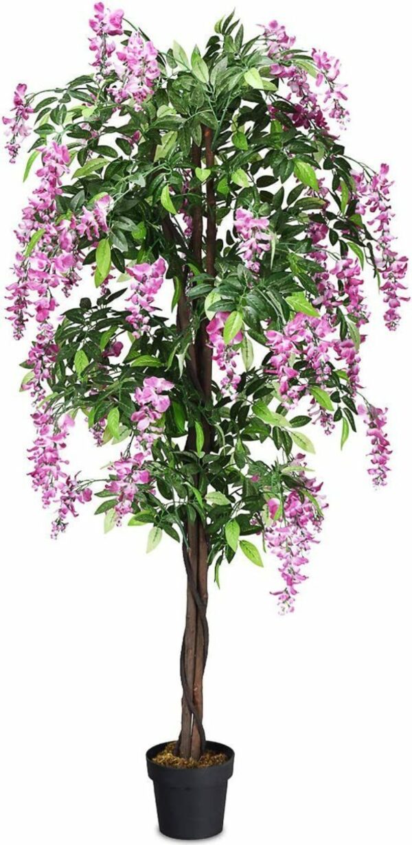 Bild 1 von Kunstbaum, COSTWAY, Höhe 180 cm, mit Blüten und Töpf, Blättern & 2 Stämmen