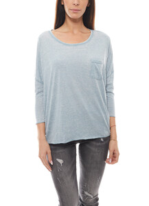FUNKY BUDDHA Sweatshirt mit 3/4-Ärmeln bequemes Damen Langarm-Shirt Hellblau