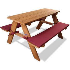 Coemo Kinder-Sitzgruppe Picknicktisch Spieltisch Holz mit zwei Sitzpolstern
