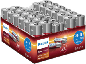 PHILIPS Batterie-Set Powerlife Alkalin Mignon Type AA/Mikro-Type AAA , 1.5 Volt
