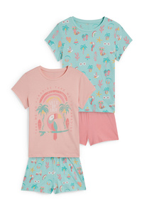 C&A Multipack 2er-Shorty-Pyjama-mit In-Conversion Baumwolle, Rosa, Größe: 176