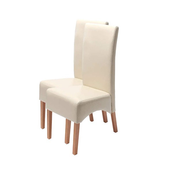 Bild 1 von 2er-Set Esszimmerstuhl Küchenstuhl Stuhl Crotone, LEDER ~ creme, helle Beine