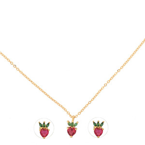 Damen Kette und Ohrringe im Erdbeer-Design