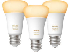 PHILIPS Hue White Amb. E27 3-er Pack, 3x570lm, dimmbar LED-Lampe warmweiß, neutralweiß, tageslichtweiß