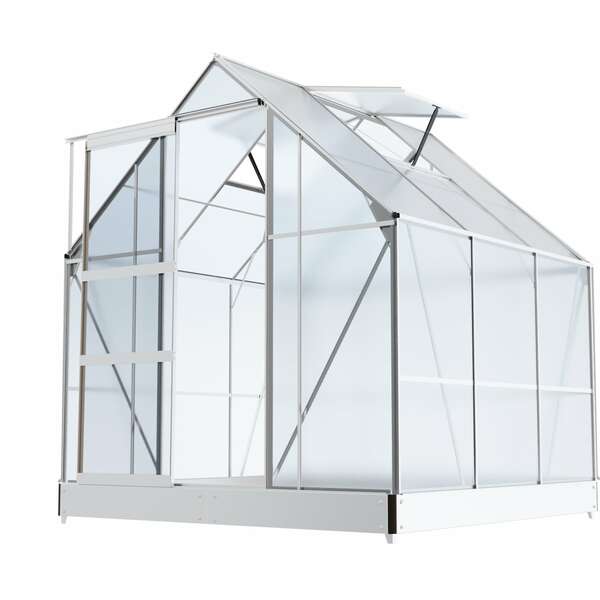 Bild 1 von TroniTechnik Gewächshaus GH04 Aluminium 4mm inkl. Fundament mit Dachfenster, Schiebetür, UV-Schutz