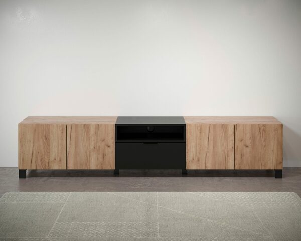 Bild 1 von trendteam Lowboard »Kendo«, TV Schrank, hellbraun / schwarz matt, Breite 227 cm, Höhe 47 cm