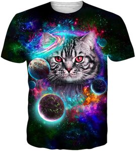 Goodstoworld T Shirt Herren Unisex 3D Drucken Galaxy Katze Komisch Sommer Tshirt Kurze Ärmel Lässige T Shirts Tee Tops XL