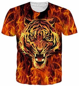 Goodstoworld 3D T Shirt Herre Tiger Grafik Unisex Muster Sommer Kurzarm T-Shirt Flamme Druck Rundhals Tee Top Tshirt M