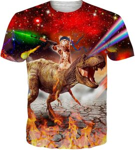 Goodstoworld 3D T Shirt Herre Dino Grafik Unisex Muster Sommer Kurzarm T-Shirt Flamme Druck Rundhals Tee Top Tshirt XXL
