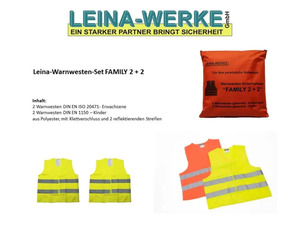Leina Warnwesten Set Family 2 + 2 2 Warnwesten DIN EN ISO 20471 + 2 Warnwesten DIN EN 1150