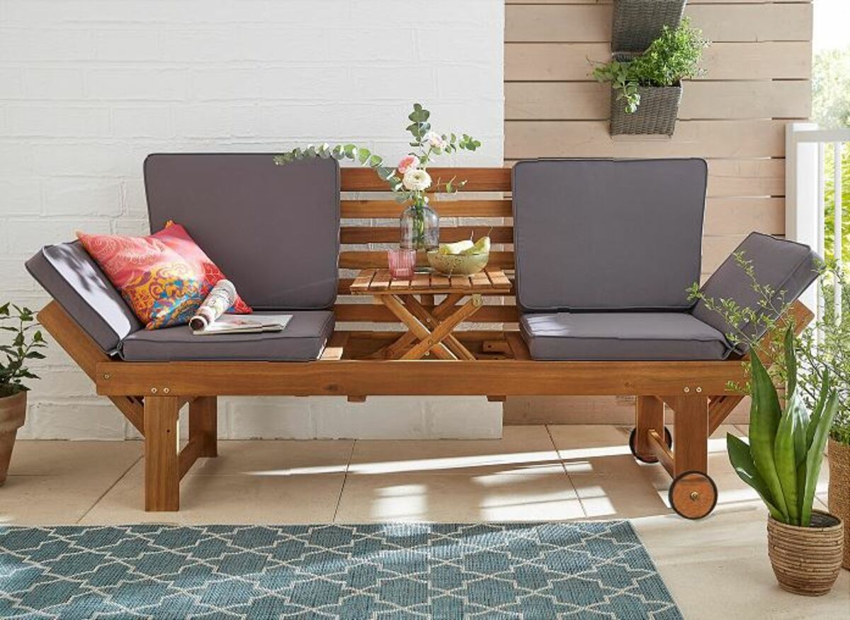 Bild 2 von MyFlair Multifunktionsbank mit Rollen Gartenbank "Rügen" aus massivem Akazienholz, FSC®