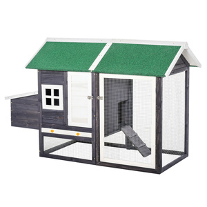 PawHut Hühnerstall modern Hühnerhaus mit Nistkasten und einem komplett überdachter Laufstall Tannenh