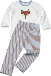 ALANA Kinder Schlafanzug, Gr. 98, aus Bio-Baumwolle, weiß, braun