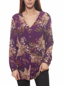 Laura Scott Bluse tropische Damen Chiffon-Hemd-Bluse mit Blätter-Print Violett