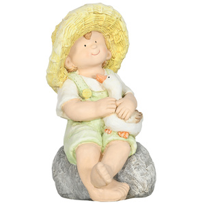 Outsunny Gartenstatue "Kleiner Junge mit Strohhut", 43 cm Wetterbeständiges Gartenfigur, Outdoor-Ornament, Gartendeko, Skulptur für Heimdekoration, Garten, Hof