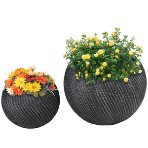 Outsunny Pflanztöpfe 2er-Set, Blumentöpfe mit Ablauflöchern, Stapelbarer Kräutertopf, Pflanzkübel für Innen- und Außenbereich, Magnesiumoxid, Grau