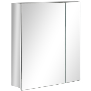 kleankin Spiegelschrank, Badspiegelschrank mit 3 Innenböden, Hängeschrank mit Doppeltür, Wandschrank für Badezimmer, Schlafzimmer, Silber, 54 x 13 x 60 cm