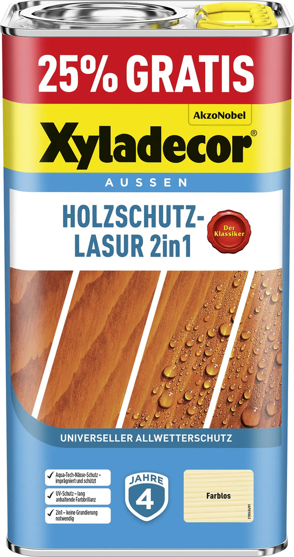 Bild 1 von Xyladecor Holzschutzlasur 2in1 4+1L gratis farblos Aktionsgebinde 25% Gratis!