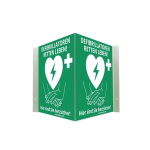 MEDX5 Defibrillator AED-Standort-Winkelschild, nachleuchtend, 20 cm x 20 cm